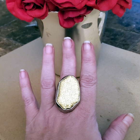 Yellow & Silver rhinestone fashion adjustable stretch ring - Picture 3 of 4